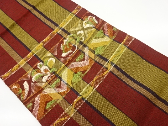 JAPANESE NAGOYA OBI / TSUMUGI / WOVEN FLORAL PLANTS